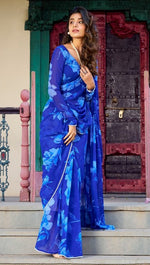 Pretty Blue Color Chiffon Fabric Casual Saree