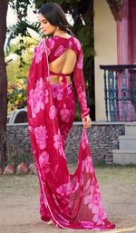 Pretty Red Color Chiffon Fabric Casual Saree