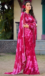 Pretty Red Color Chiffon Fabric Casual Saree