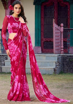 Pretty Red Color Chiffon Fabric Casual Saree