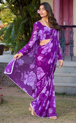 Pretty Purple Color Chiffon Fabric Casual Saree