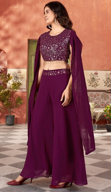 Dazzling Voilet Color Georgette Fabric Cord Set