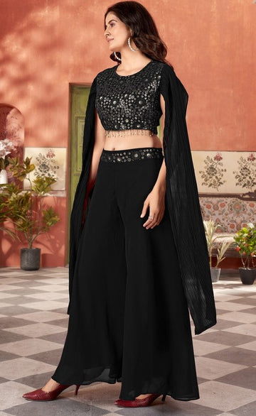 Dazzling Black Color Georgette Fabric Cord Set