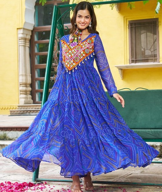 Amazing Blue Color Georgette Fabric Gown
