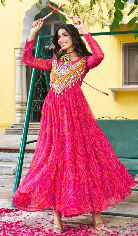 Amazing Pink Color Georgette Fabric Gown