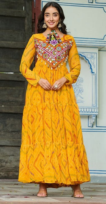Amazing Yellow Color Georgette Fabric Gown