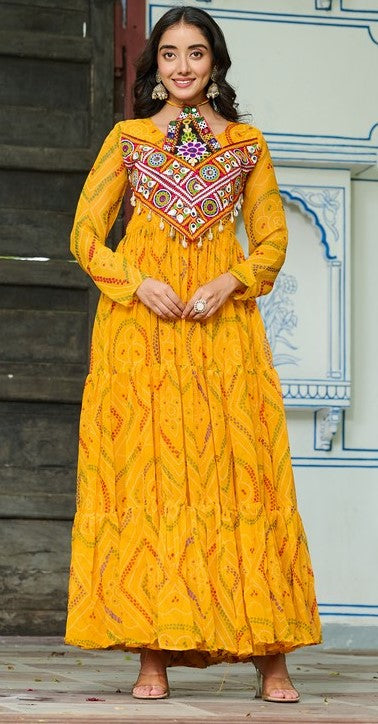 Amazing Yellow Color Georgette Fabric Gown
