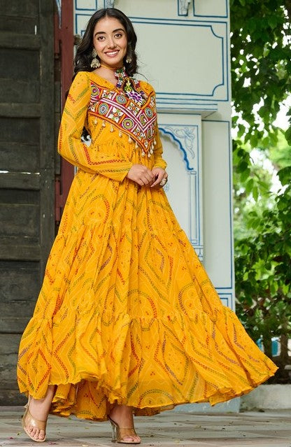 Amazing Yellow Color Georgette Fabric Gown