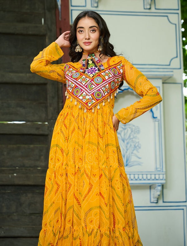 Amazing Yellow Color Georgette Fabric Gown