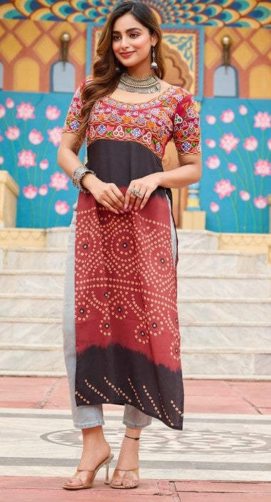 Amazing Multi Color Rayon Fabric Designer Kurti