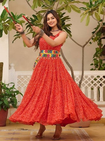 Stunning Orange Color Georgette Fabric Gown