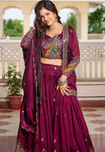 Magnetic Voilet Color Vichitra Fabric Party Wear Lehenga