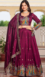 Magnetic Voilet Color Vichitra Fabric Party Wear Lehenga