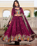 Magnetic Voilet Color Vichitra Fabric Party Wear Lehenga