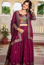 Magnetic Voilet Color Vichitra Fabric Party Wear Lehenga