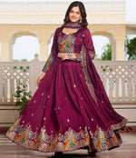 Magnetic Voilet Color Vichitra Fabric Party Wear Lehenga