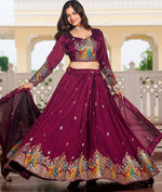 Magnetic Voilet Color Vichitra Fabric Party Wear Lehenga