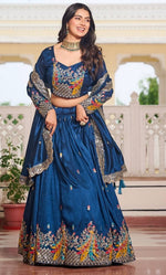 Magnetic Teal Color Vichitra Fabric Party Wear Lehenga
