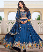 Magnetic Teal Color Vichitra Fabric Party Wear Lehenga