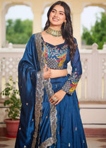 Magnetic Teal Color Vichitra Fabric Party Wear Lehenga