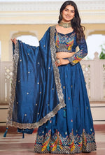 Magnetic Teal Color Vichitra Fabric Party Wear Lehenga