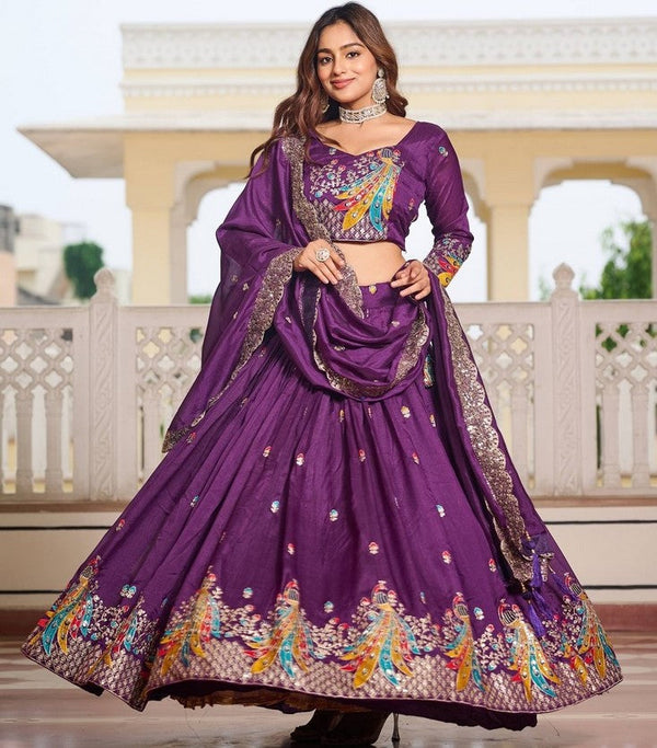 Magnetic Purple Color Vichitra Fabric Party Wear Lehenga