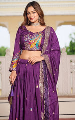 Magnetic Purple Color Vichitra Fabric Party Wear Lehenga