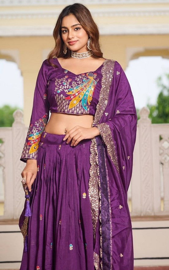 Magnetic Purple Color Vichitra Fabric Party Wear Lehenga