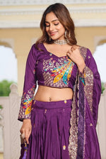 Magnetic Purple Color Vichitra Fabric Party Wear Lehenga