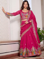 Magnetic Pink Color Vichitra Fabric Party Wear Lehenga