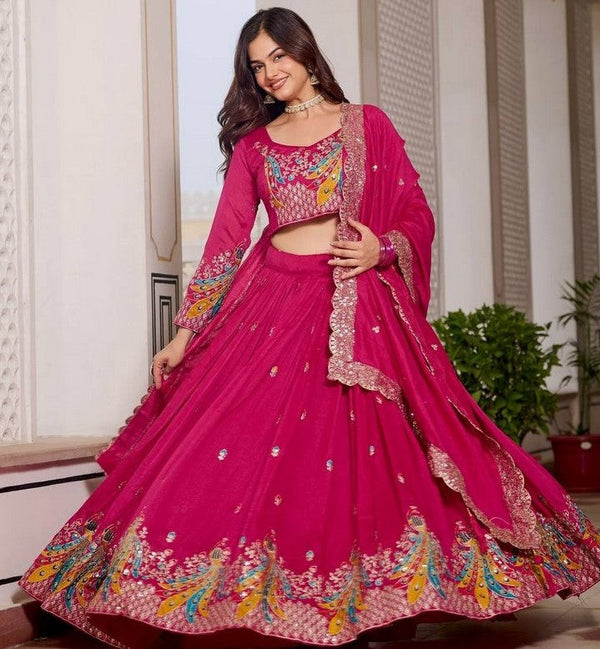 Magnetic Pink Color Vichitra Fabric Party Wear Lehenga