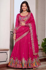 Magnetic Pink Color Vichitra Fabric Party Wear Lehenga