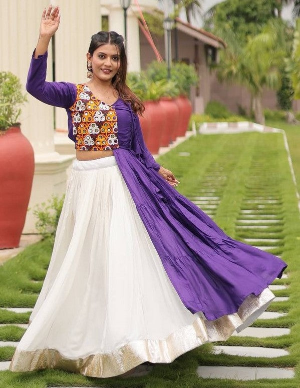 Stunning Purple Color Cotton Fabric Designer Lehenga