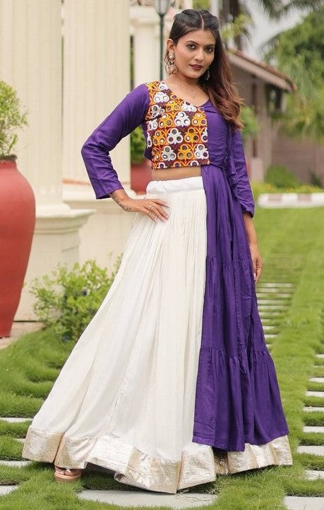 Stunning Purple Color Cotton Fabric Designer Lehenga