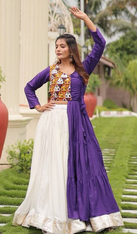 Stunning Purple Color Cotton Fabric Designer Lehenga