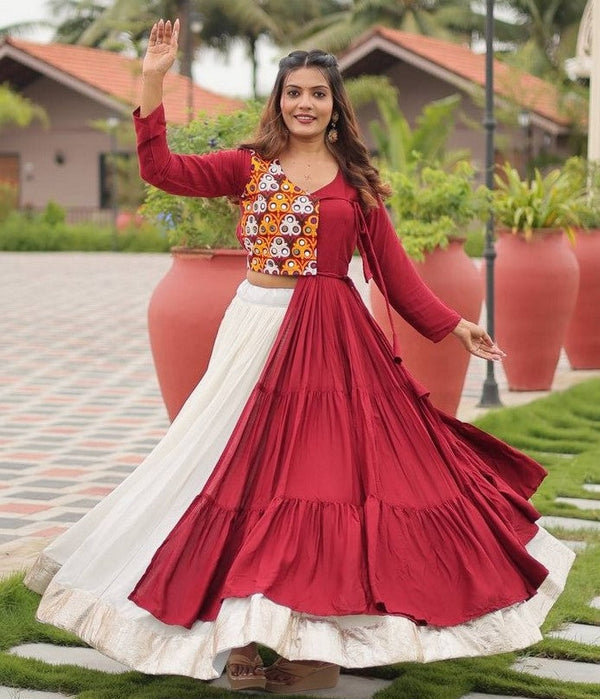 Stunning Maroon Color Cotton Fabric Designer Lehenga