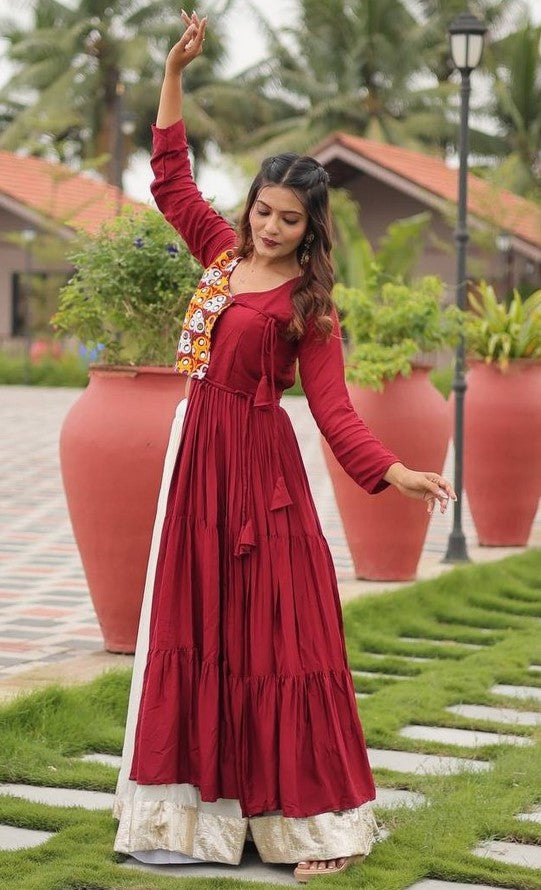 Stunning Maroon Color Cotton Fabric Designer Lehenga