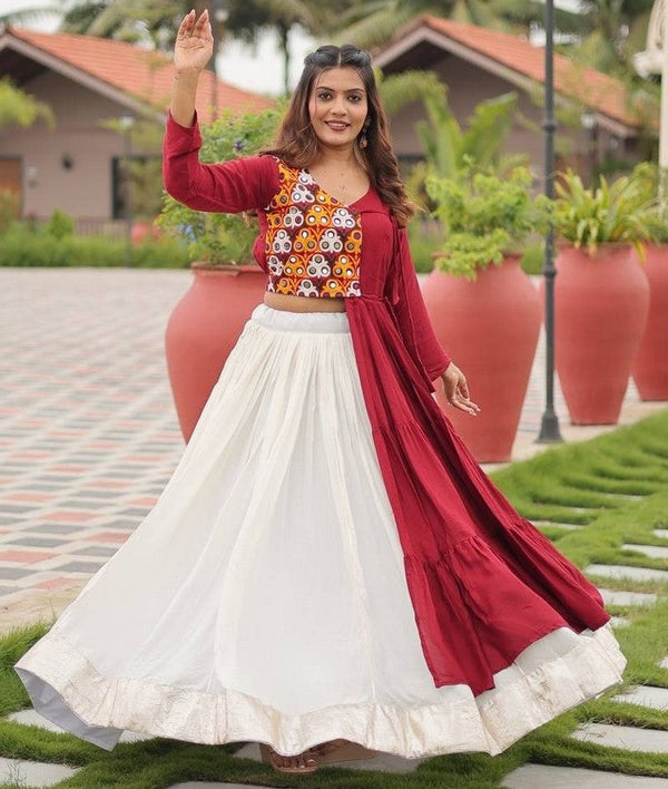 Stunning Maroon Color Cotton Fabric Designer Lehenga