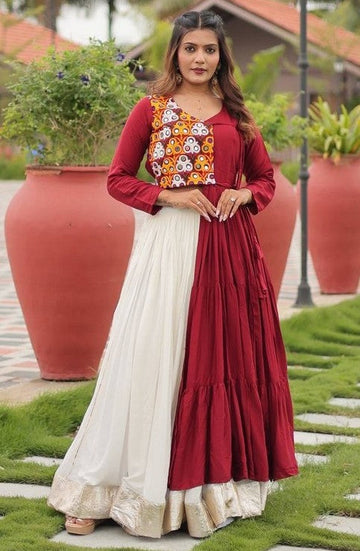 Stunning Maroon Color Cotton Fabric Designer Lehenga