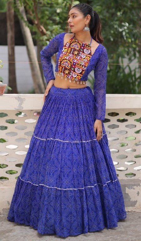 Magnetic Blue Color Georgette Fabric Designer Lehenga