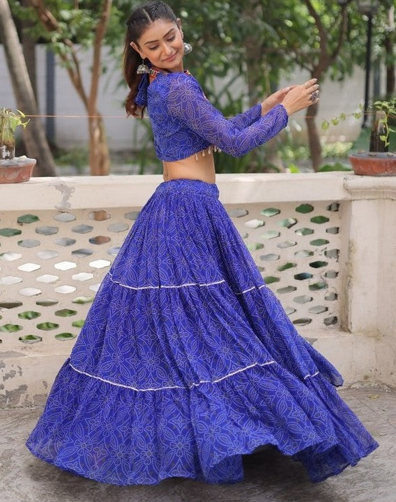 Magnetic Blue Color Georgette Fabric Designer Lehenga