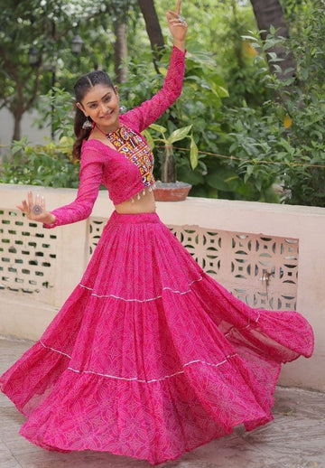 Magnetic Pink Color Georgette Fabric Designer Lehenga