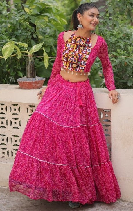 Magnetic Pink Color Georgette Fabric Designer Lehenga