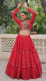 Magnetic Red Color Georgette Fabric Designer Lehenga