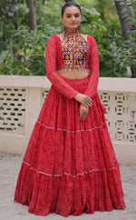 Magnetic Red Color Georgette Fabric Designer Lehenga