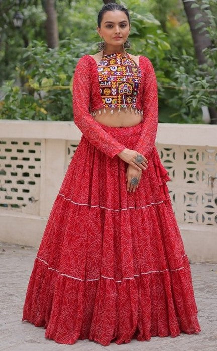 Magnetic Red Color Georgette Fabric Designer Lehenga