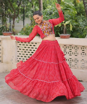 Magnetic Red Color Georgette Fabric Designer Lehenga