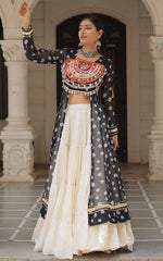 Magnetic Black Color Georgette Fabric Designer Kurti With Skirt