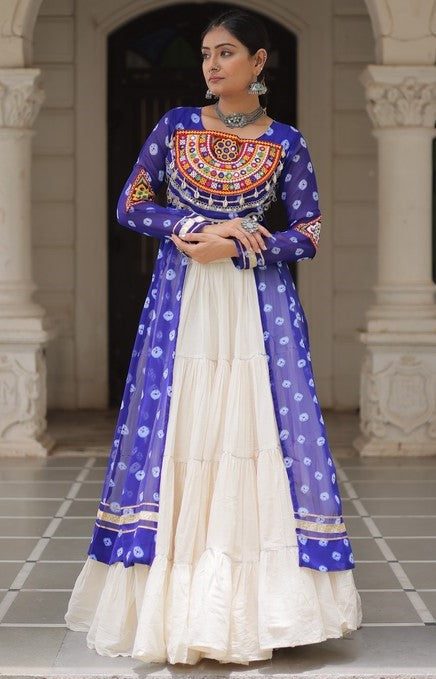 Magnetic Blue Color Georgette Fabric Designer Kurti With Skirt
