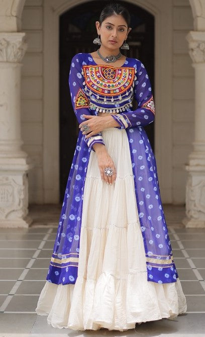 Magnetic Blue Color Georgette Fabric Designer Kurti With Skirt
